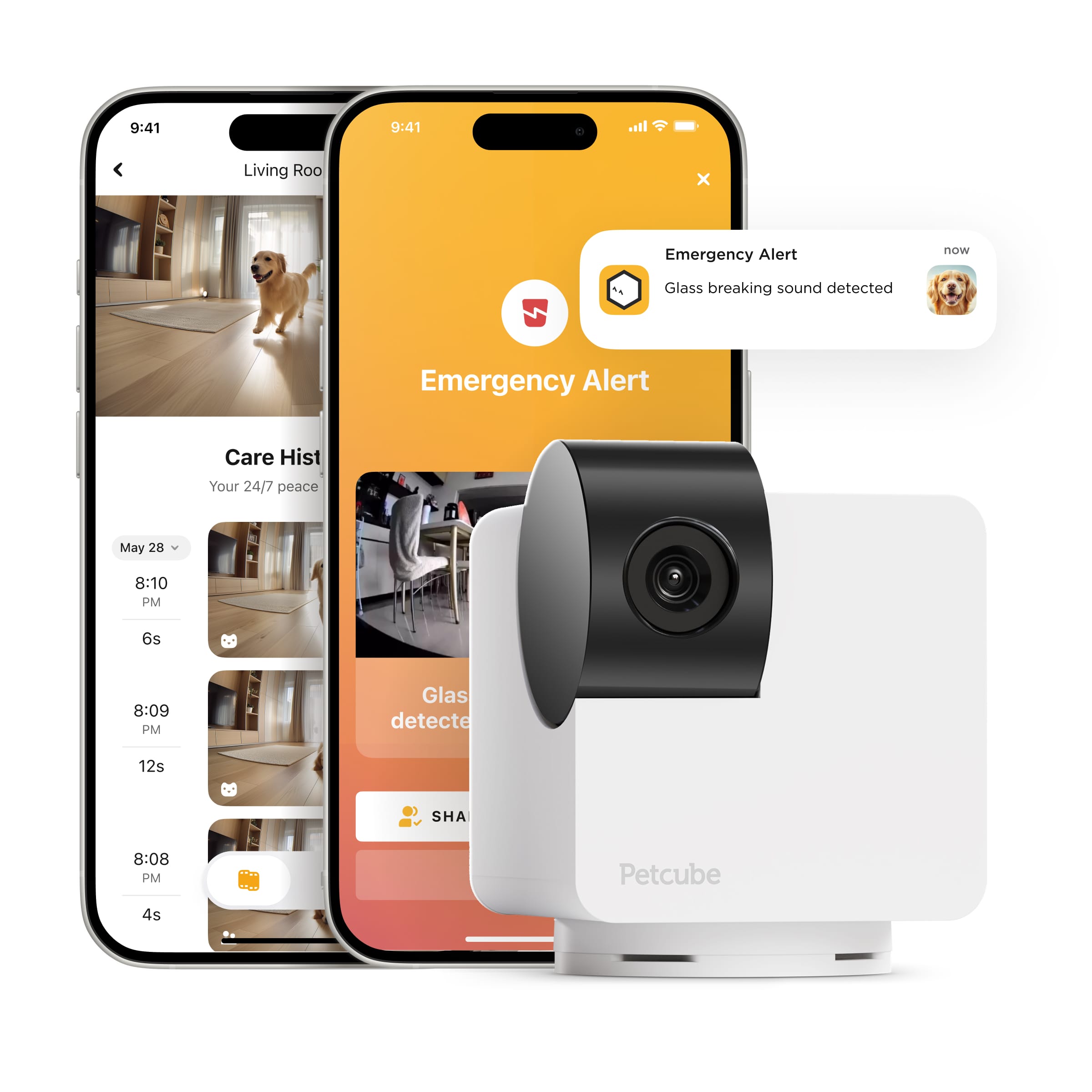 Petcube Cam 360 pet camera with mobile app interface